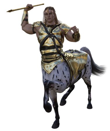 3D illustration of centaur with spear and armorの写真素材
