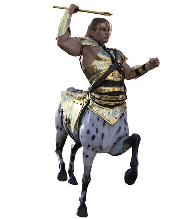 3D illustration of centaur with spear and armorの写真素材
