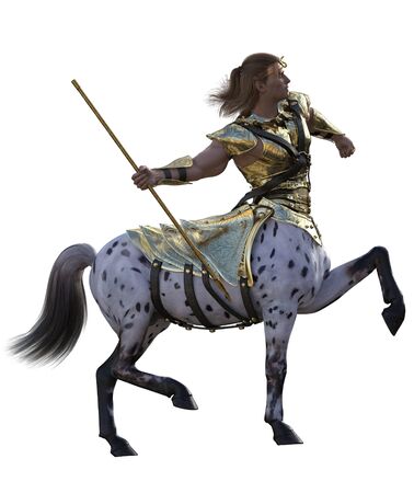3D illustration of centaur with spear and armorの写真素材
