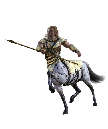 3D illustration of centaur with spear and armorの写真素材