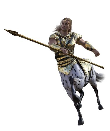 3D illustration of centaur with spear and armorの写真素材