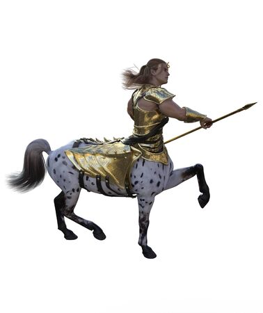 3D illustration of centaur with spear and armorの写真素材