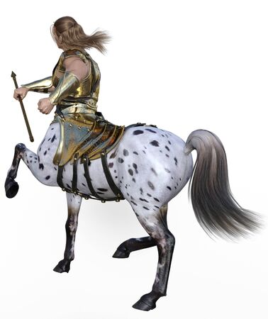 3D illustration of centaur with spear and armorの写真素材