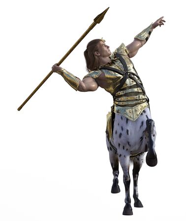 3D illustration of centaur with spear and armorの写真素材