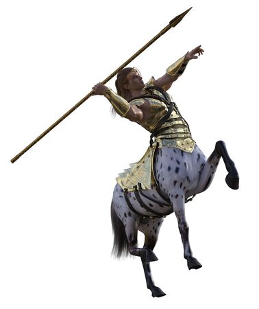 3D illustration of centaur with spear and armorの写真素材