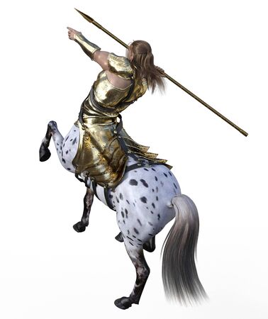 3D illustration of centaur with spear and armorの写真素材