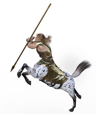 3D illustration of centaur with spear and armorの写真素材