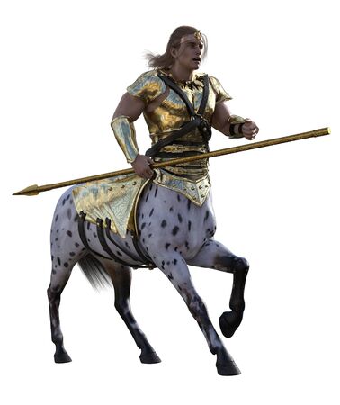3D illustration of centaur with spear and armorの写真素材