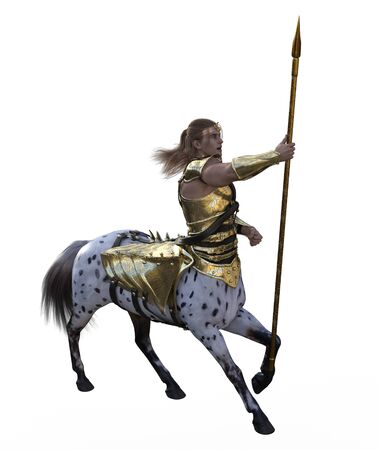 3D illustration of centaur with spear and armorの写真素材