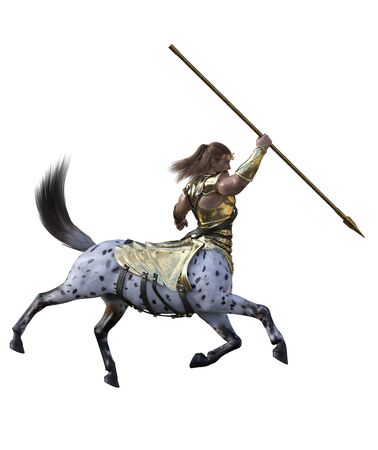 3D illustration of centaur with spear and armorの写真素材