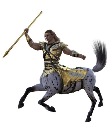 3D illustration of centaur with spear and armorの写真素材