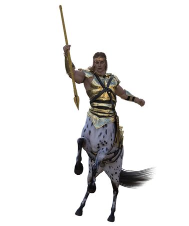 3D illustration of centaur with spear and armorの写真素材