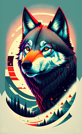 Hipster wolf head. Vector illustration. Grunge background.の写真素材