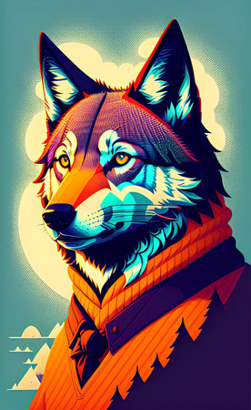Portrait of a wolf in a bow tie. Vector illustration.の写真素材