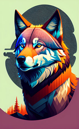 Vector illustration of a wolf in the style of the 80s.の写真素材