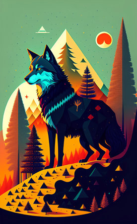 Wolf in the forest. Vector illustration of a wolf in the forest.の写真素材