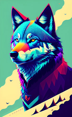 Portrait of a wolf in pop art style. Vector illustration.の写真素材