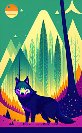 Vector illustration of a wolf in the forest. Can be used as a poster, postcard.の写真素材