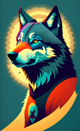 Illustration of a wolf head in a retro style, vector illustrationの写真素材