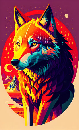Vector illustration of a wolf in the style of the 80s.の写真素材