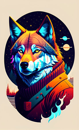 Vector illustration of a wolf in the form of an astronaut in outer space.の写真素材