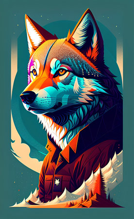 Vector illustration of a wolf in a shirt with a hood and a collar.の写真素材