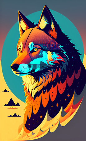 Wolf on the background of the moon and stars. Vector illustration.の写真素材