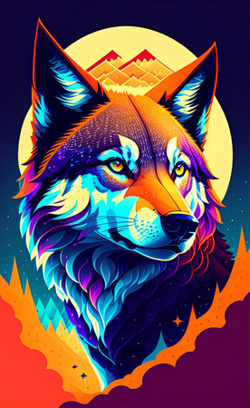 Wolf head on the background of the full moon. Vector illustration.の写真素材