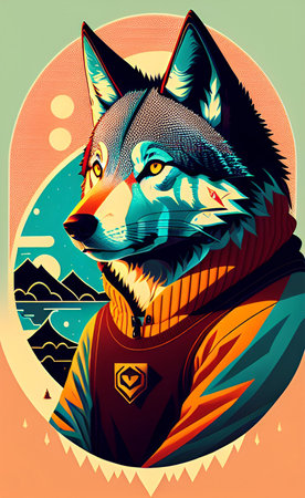 Portrait of a wolf in an astronaut suit. Vector illustration.の写真素材