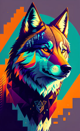 Wolf head on colorful geometric background. Vector illustration for your design.の写真素材