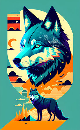 Vector illustration of a wolf as a posterの写真素材