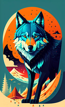 A colorful illustration of wolf as a posterの写真素材