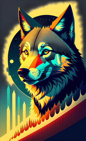 A colorful illustration of wolf as a posterの写真素材