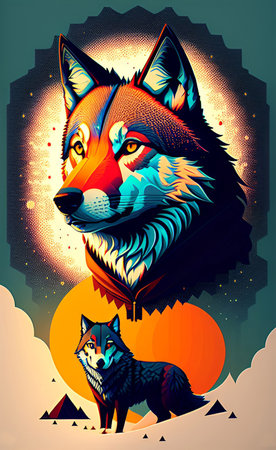 A colorful illustration of wolf as a posterの写真素材