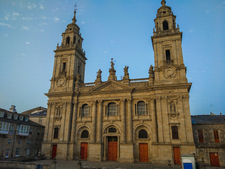 Facade of Saint Mary's Cathedral (Catedral de Santa MarÃ­a de Lugo) or Lugo Cathedral in Lugo, Galicia, Spainのeditorial素材
