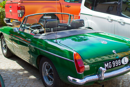 Vianden, Luxembourg; 08/12/2018: green MG MGB, a vintage old classic sport carのeditorial素材