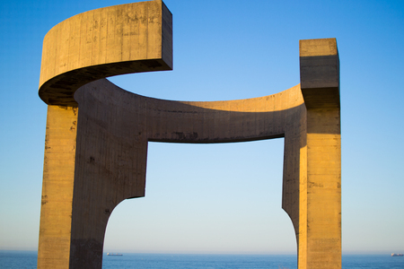 Chillida's Eulogy to the Horizon (Elogio del Horizonte) in Cerro de Santa Catalina, in Gijon, Asturias, Spain. Art sculptureのeditorial素材