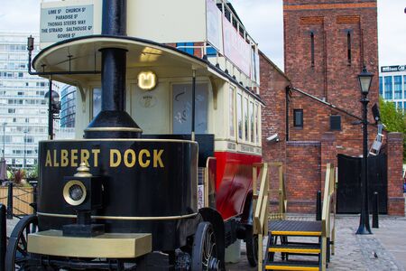 Liverpool, England, United Kingdom; 10/15/2018: Black food truck offering street food in Albert Dockの写真素材