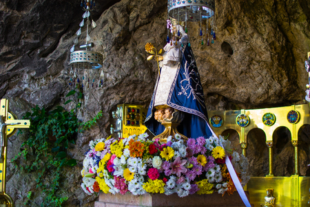 Statue of the Virgin of Covadonga in the Sanctuary in Cangas de Onis, Asturias, Spain. Historic symbol of the spanish reconquestのeditorial素材