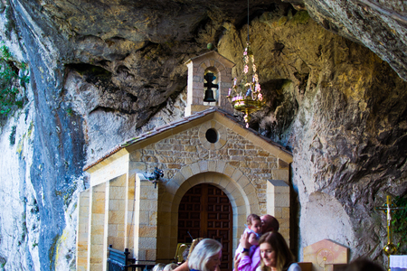 Sanctuary of Covadonga in Cangas de Onis, Asturias, Spain. Monastery inside of a cave. Historic symbol of the spanish reconquestのeditorial素材