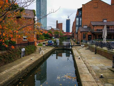 Bridgewater Canal (in the South Pennine Ring) in Manchester, England, United Kingdom. Industrial areaの写真素材