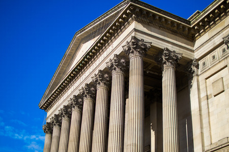 Facade of St. George's Hall in Lime Street in Liverpool. Neoclassical building used as concert hall...