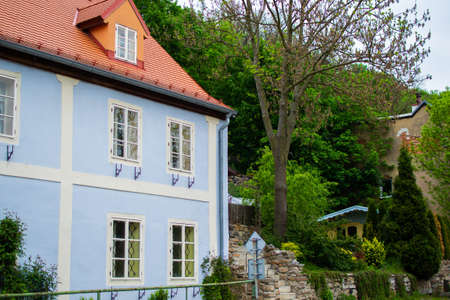 Typical colorful czech house in a street in the old town of the small beautiful village of Loket, in...