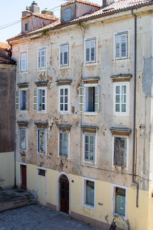 Vertical picture of the facade of an old building in the old town of Zadar, Croatiaの写真素材