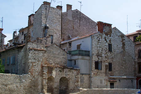Ancient ruins of the Basilica of St. Mary Formosa in the old town of Pula, in Croatiaのeditorial素材