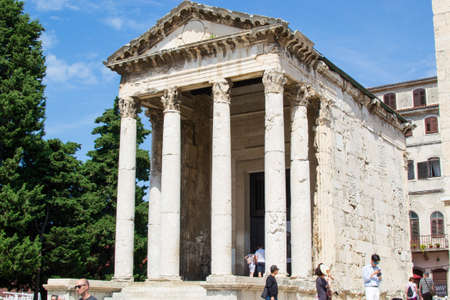 Facade of Temple of Augustus (Augustov hram), a well-preserved Roman temple in Forum Square in the city of Pula, Croatiaのeditorial素材