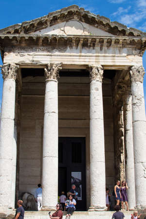 Facade of Temple of Augustus (Augustov hram), a well-preserved Roman temple in Forum Square in the...