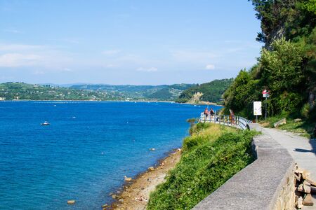 Waterfront of Piran, Slovenia, in the coastline of the Adriatic Sea. Nice walkwayの写真素材