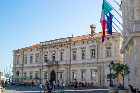 Facade of Court Palace in Tartini Square, in the old town of Piran, in Sloveniaのeditorial素材