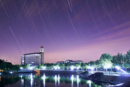 The Star-trails in Shanghai Jiao Tong Universityのeditorial素材